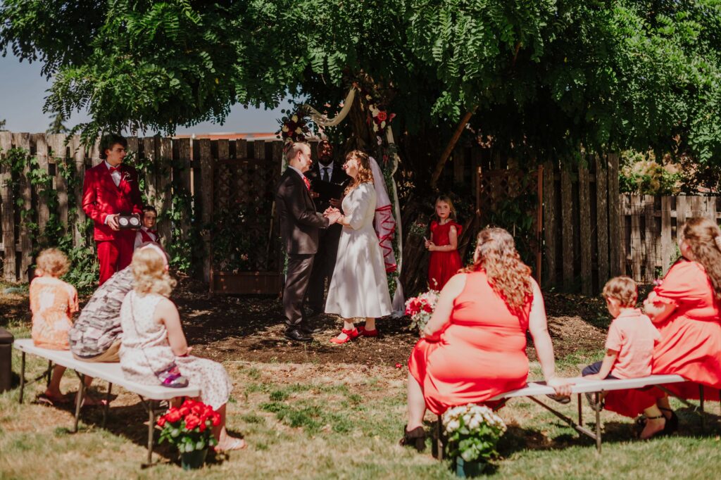 Lovely backyard wedding ceremony. 