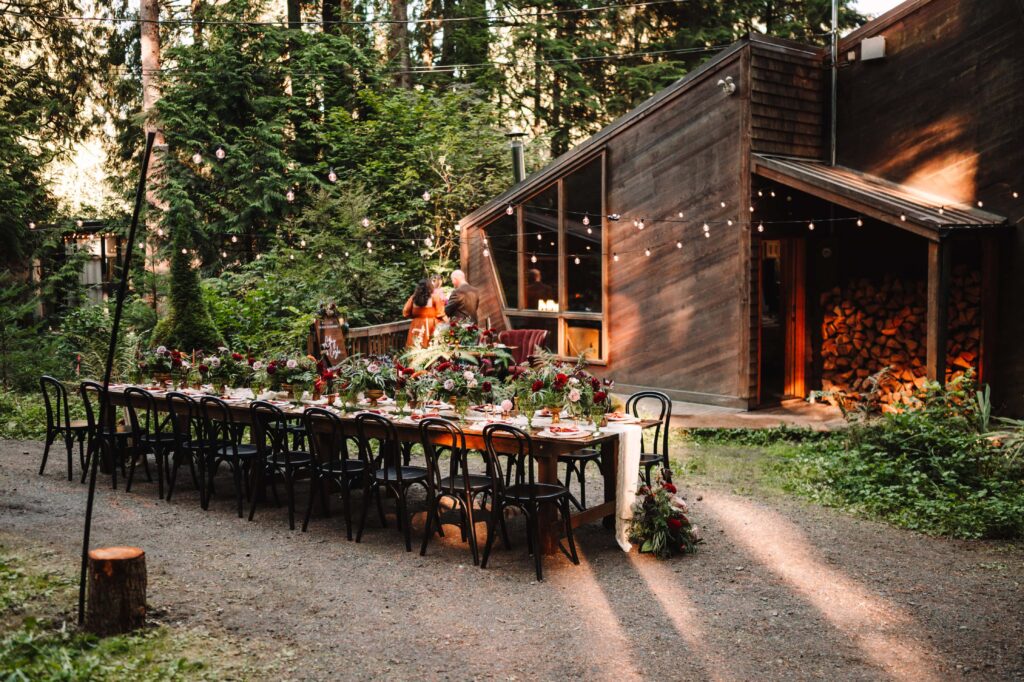 Set up for a reception after a ceremony at an AirBnB