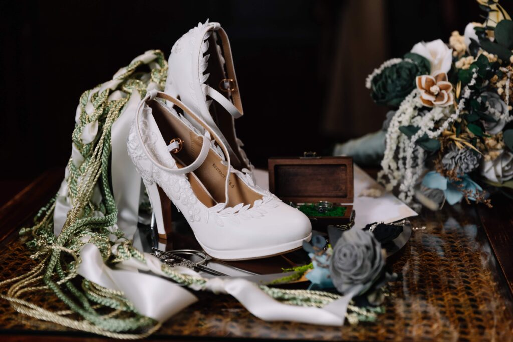 Bridal shoes and details with a moody esthetic. 
