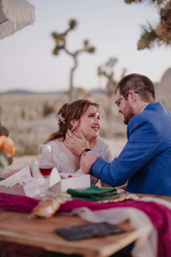 Luxury elopement picnic in the Joshua Tree Desert.