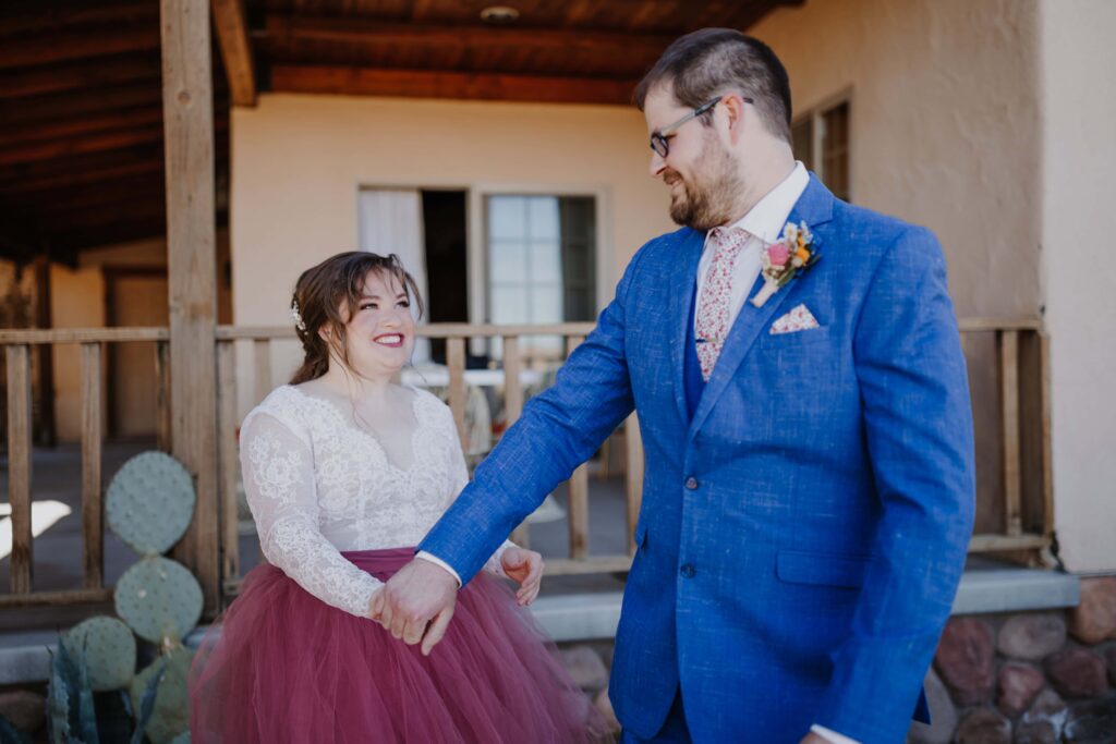 Excited bride and groom off to explore Joshua Tree.