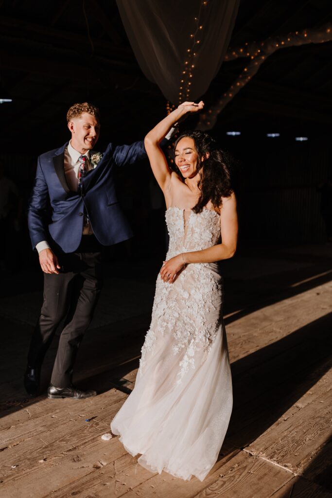 Newlyweds share a first dance.