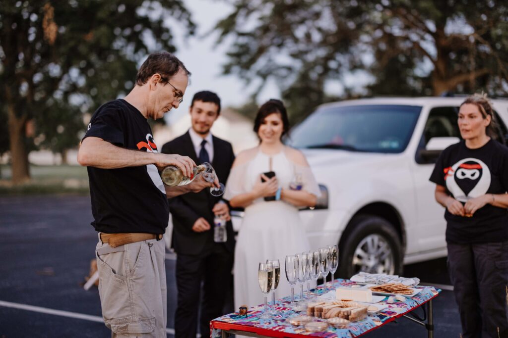A toast after their ride with the hot air balloon company.