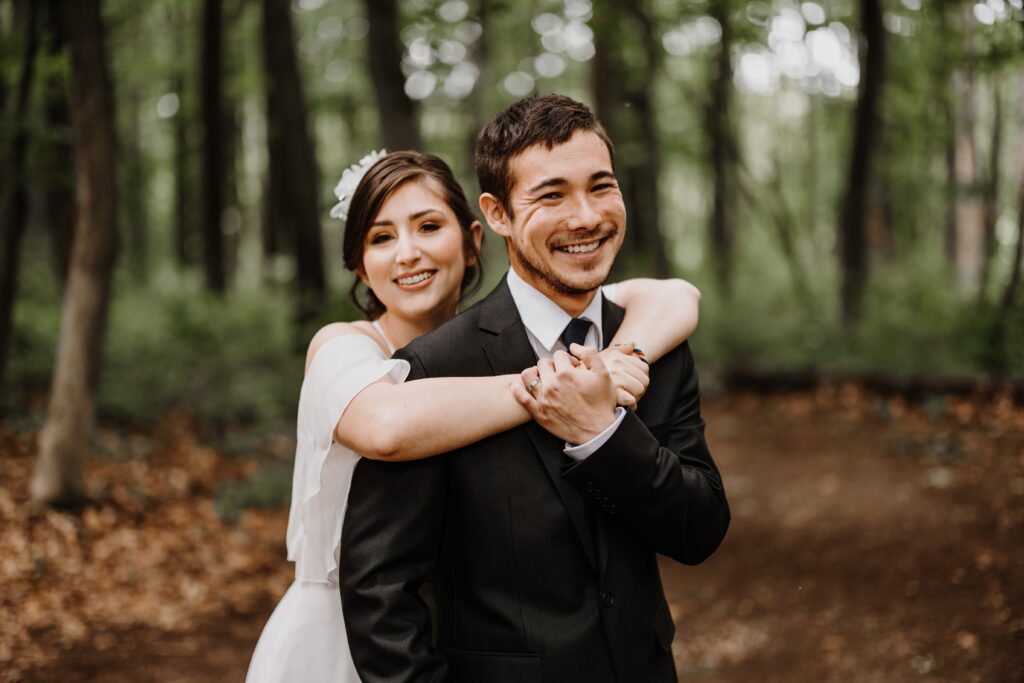 Bride and Groom to be embrace during their first look.