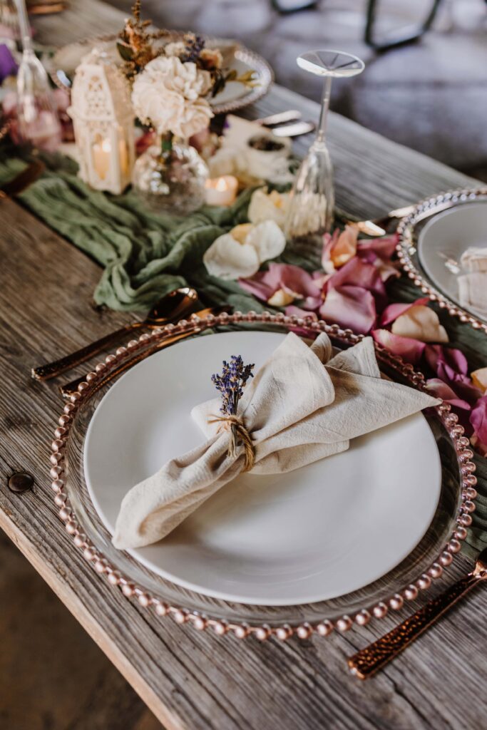 A romantic, low-maintenance Micro-wedding table setting.