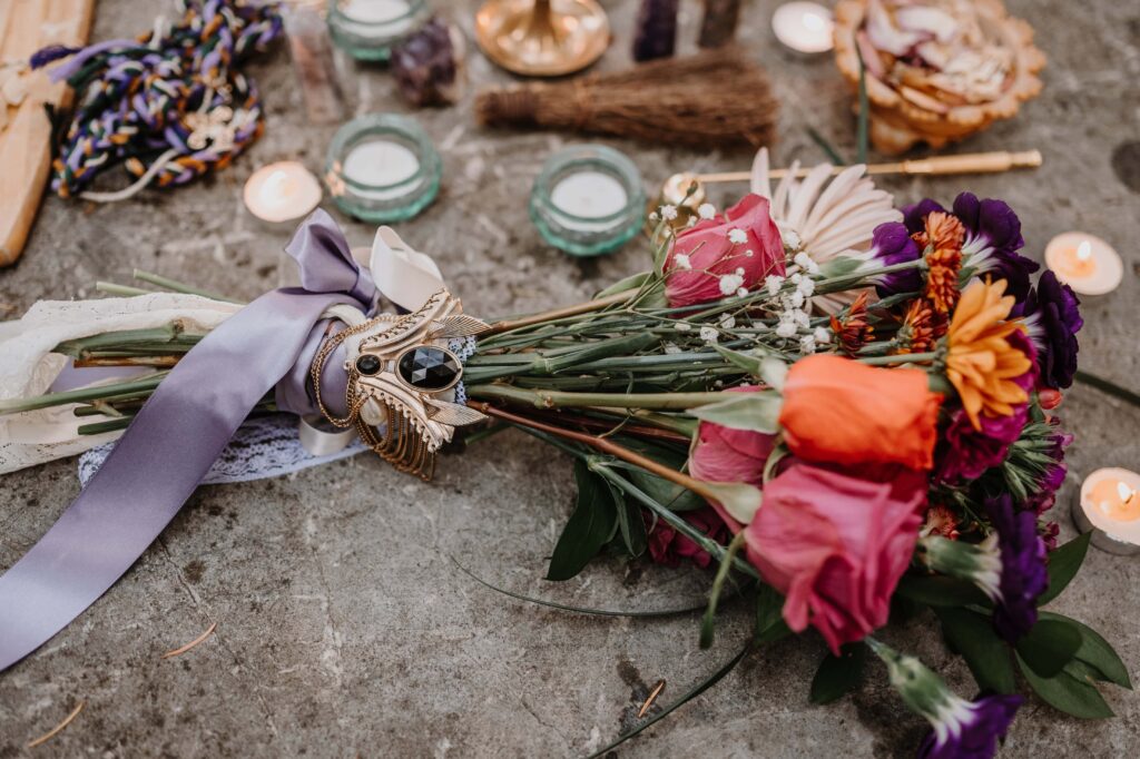 Whimsical Elopement tablescape in a monument on San Juan Island.