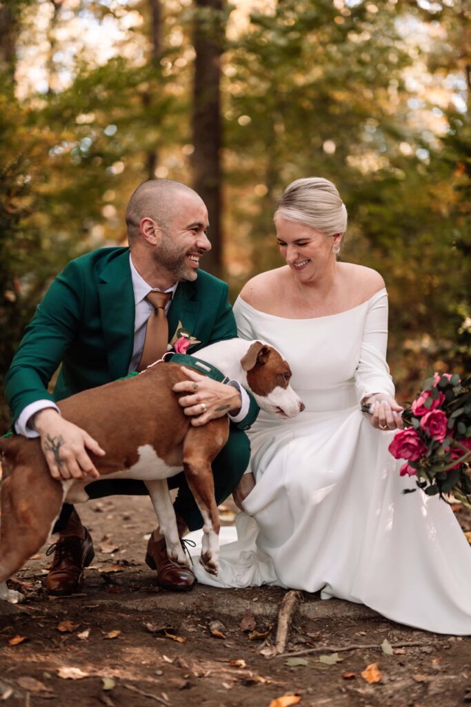 The Bride, Groom, and their beloved pittbull dog Chuck. 
