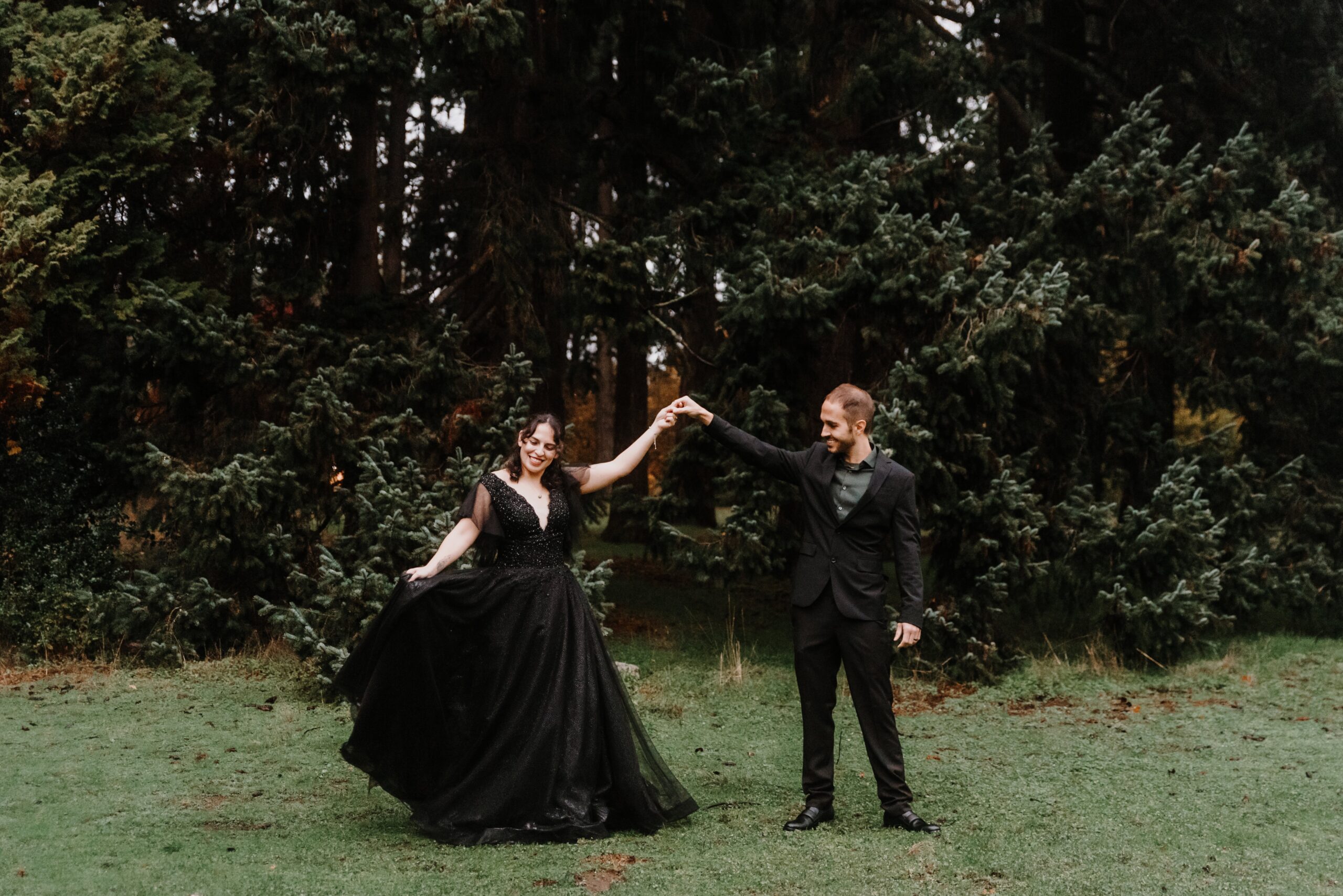 Newlywed couple share a private first dance.