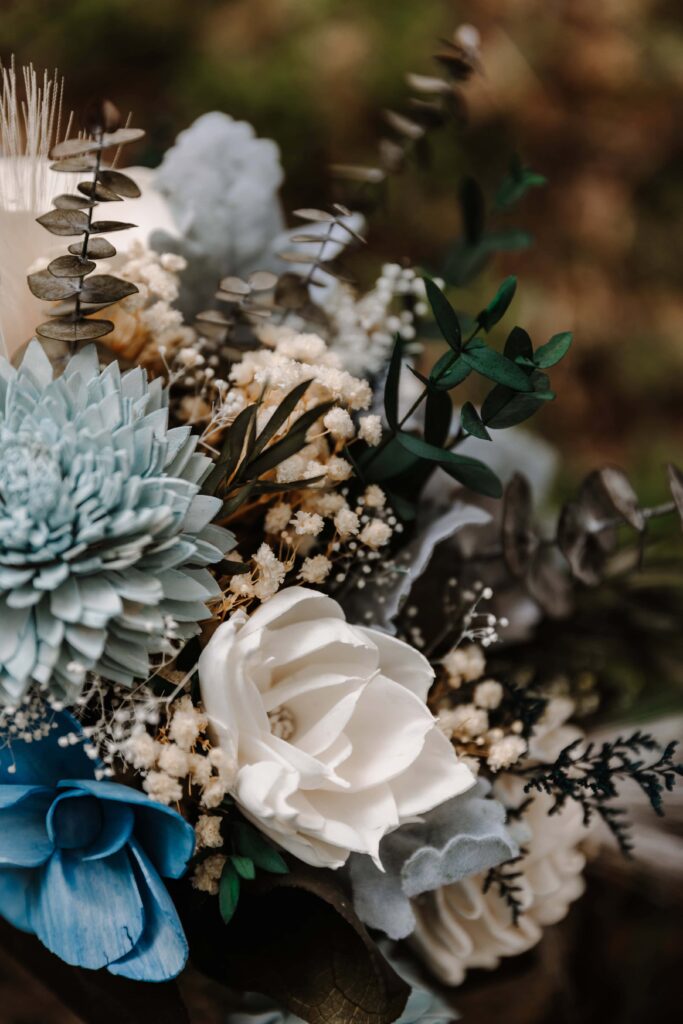 Overview of a sola wood bouquet made with sola wood flowers.