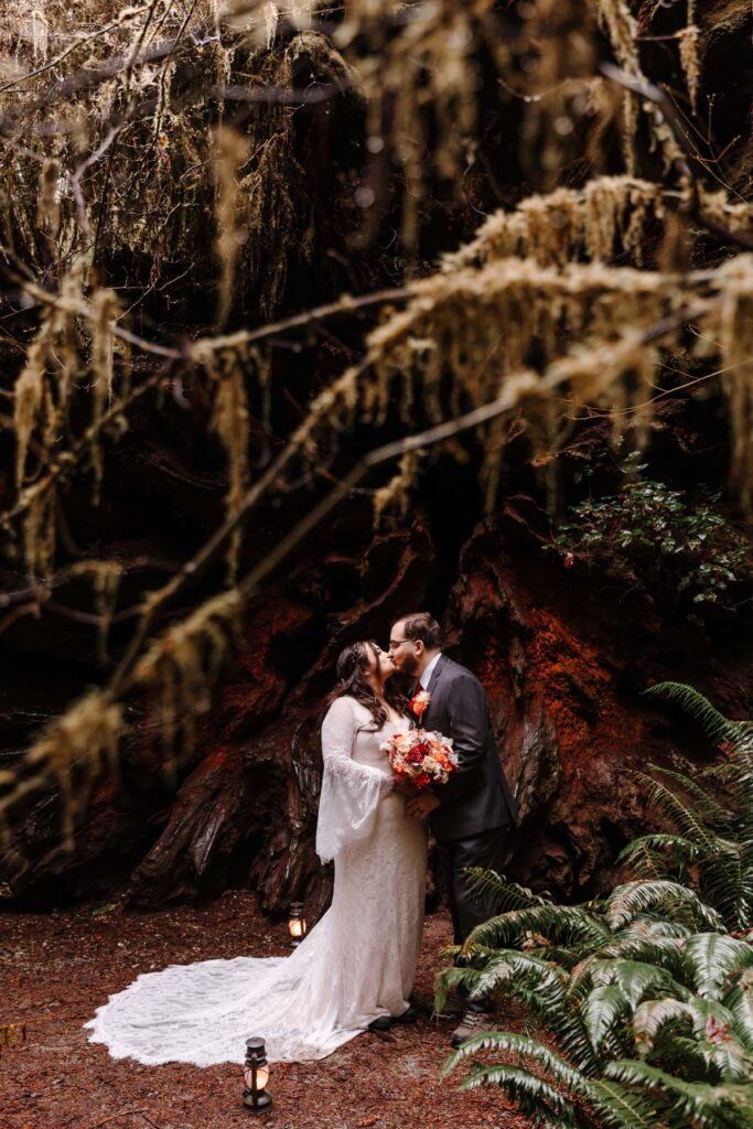 Couple eloping in a forest in the Pacific Northwest. 