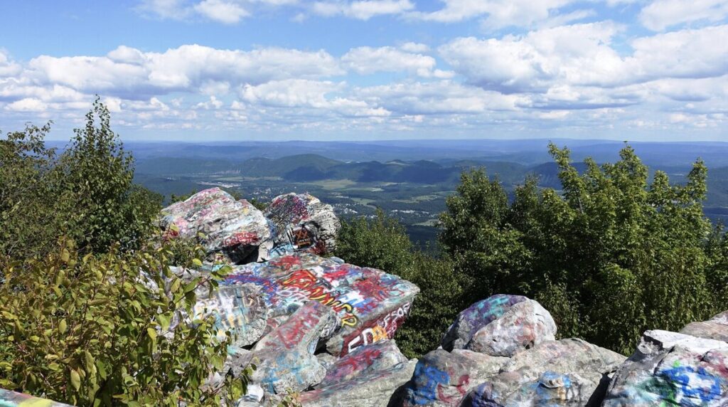 Dan's Rock Overlook, a graffiti covered vista.