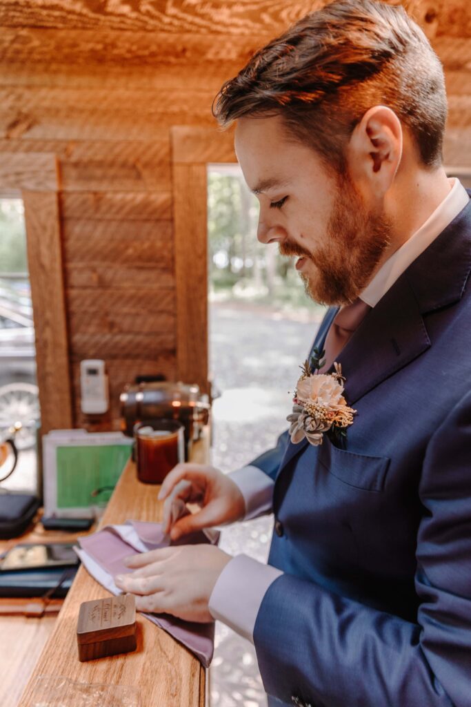 A post-ceremony drink in our Groom's Shed.