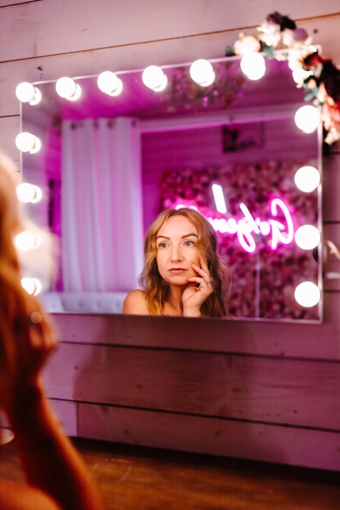 Lovely bride in our Bridal Suite She Shed getting ready for her ceremony.