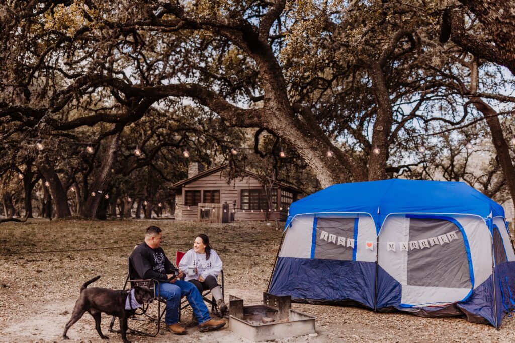 Garner-State-Park-TX-camping-Elopement-small wedding venue bride and groom by the fire_www.ezelopements.com