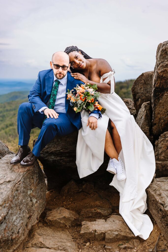 Newlyweds share an embrace after their special elopement.