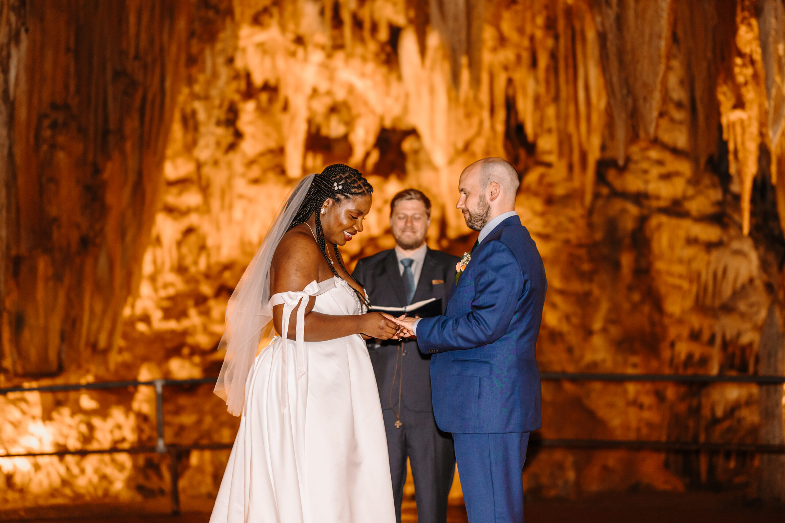 An elopement ceremony taking place in Luray Caverns.