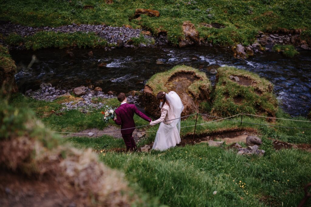 Bride and Groom trekking to their destination.