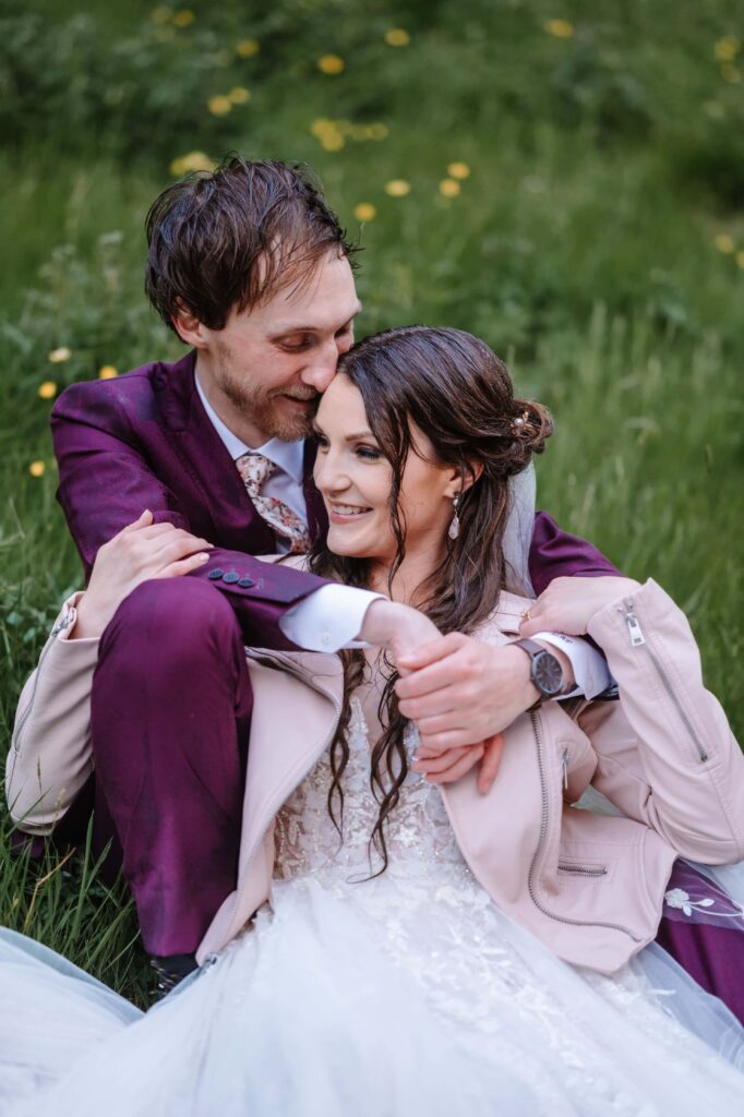Bride and Groom share an embrace.