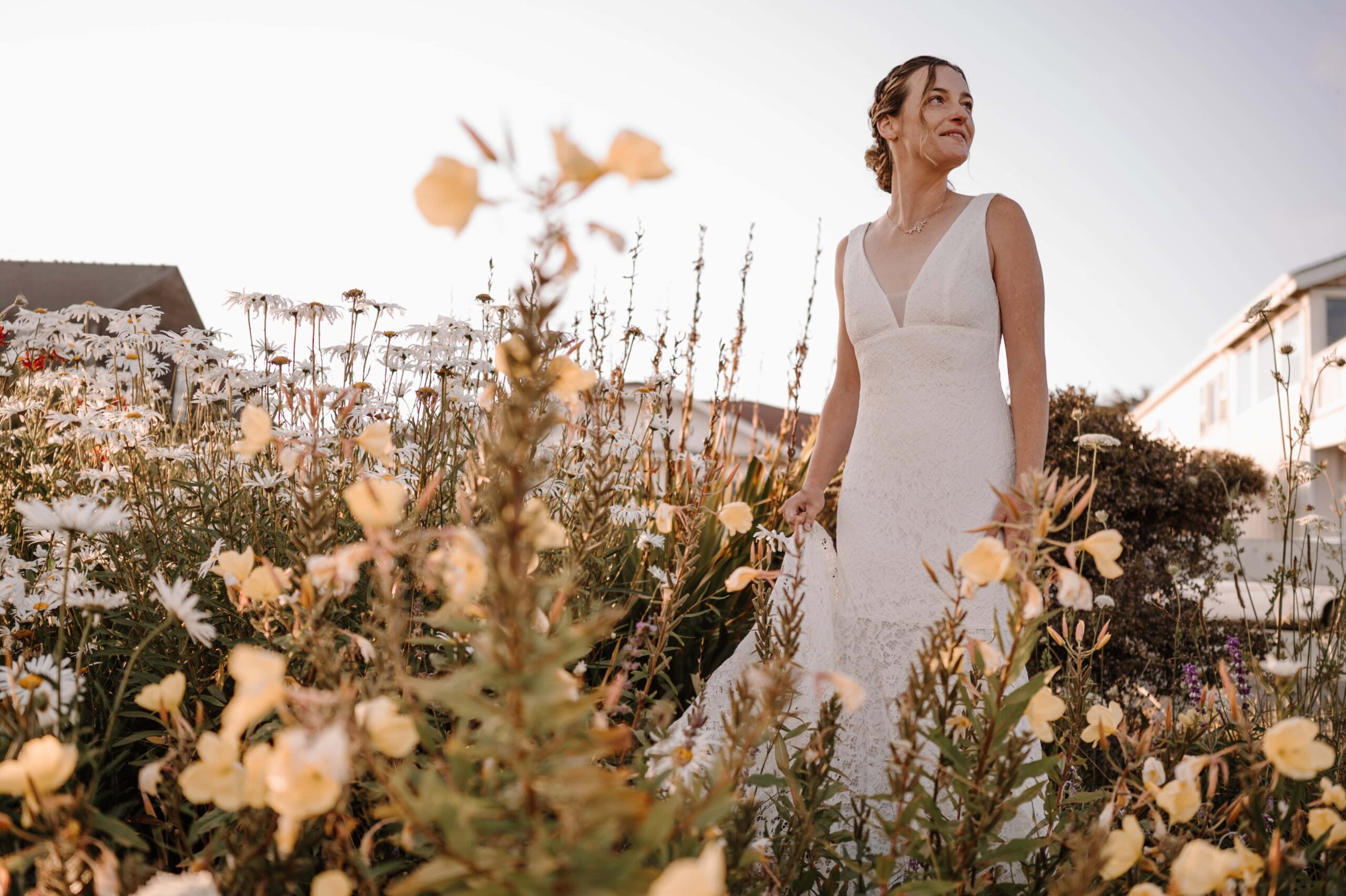 Beautiful Bride in a field of wildflowers.