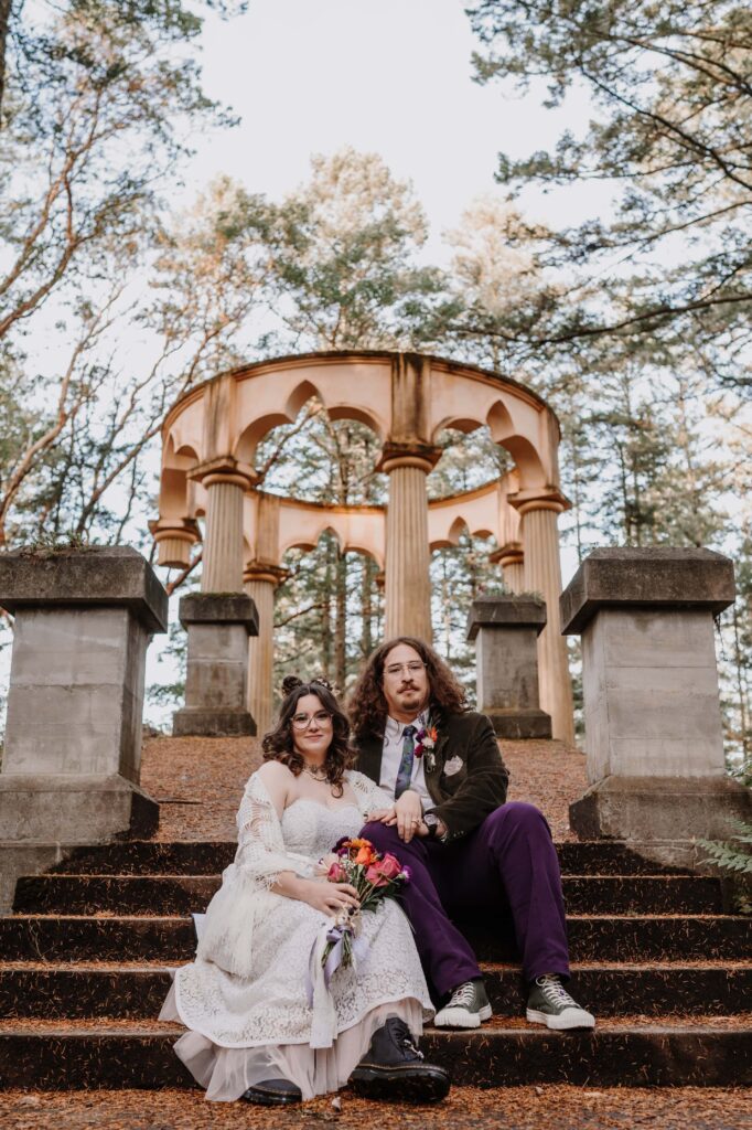 Newlyweds whimsical elopement on San Juan Island.
