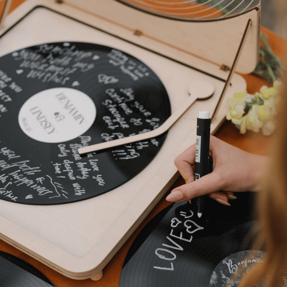 Music Lover Wedding Guest Book Idea, Vinyl Record Player Guestbook Alternative