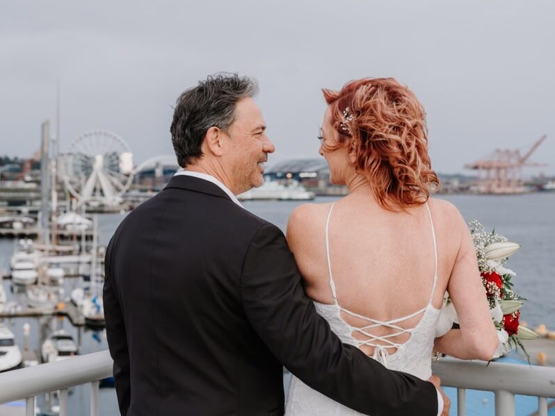 Couple eloping at a Rooftop wedding location