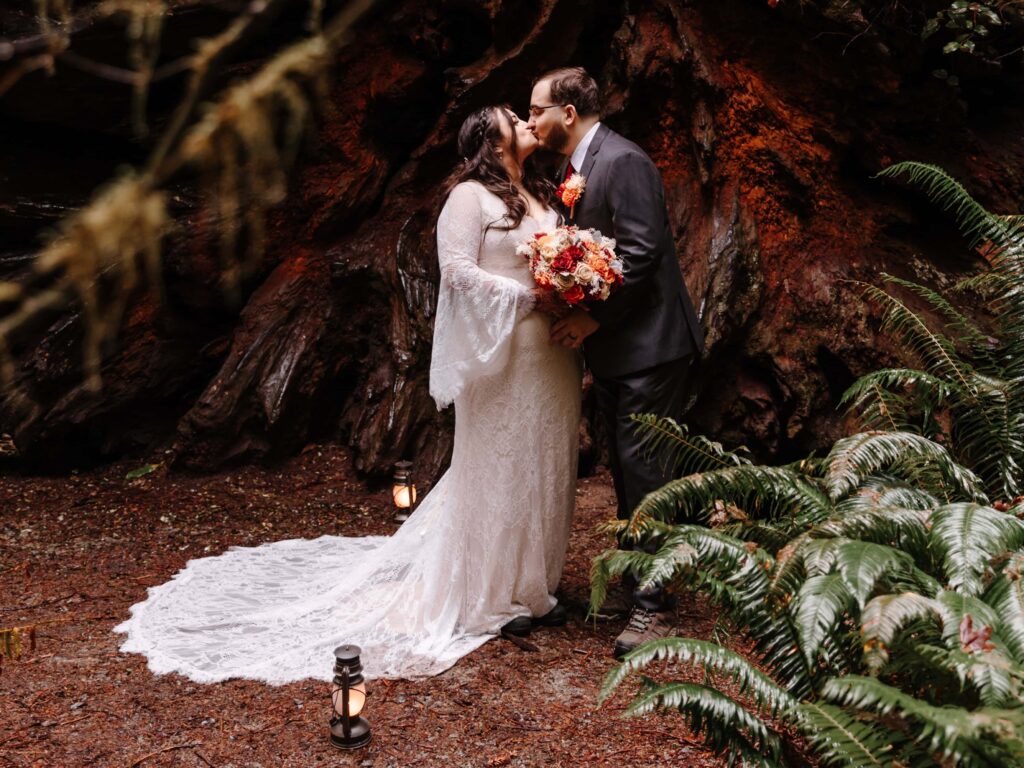 Couple eloping in a forest in the Pacific Northwest.