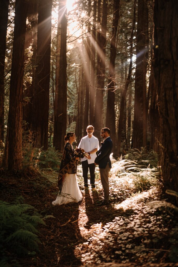 Lovely couple enjoying their elopement ceremony bathed in golden hour light. 