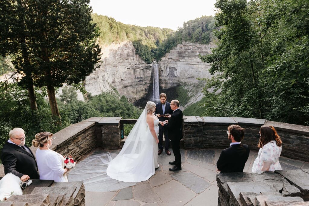 A micro wedding with 10 guests, ready to watch the couple take the plunge. 