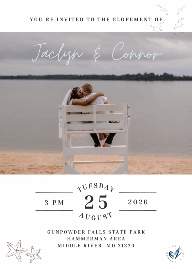 A fun beach-themed mailer for an intimate ceremony along the shore. 