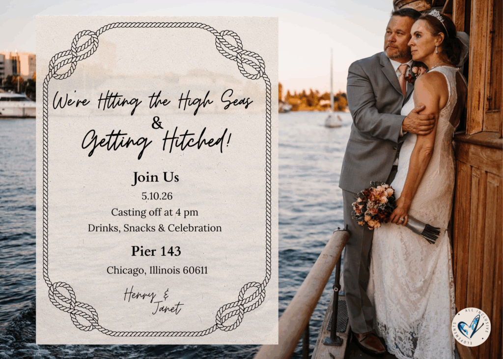 A simple nautical theme save-the-date wedding invitation for a boat elopement in Chicago. 