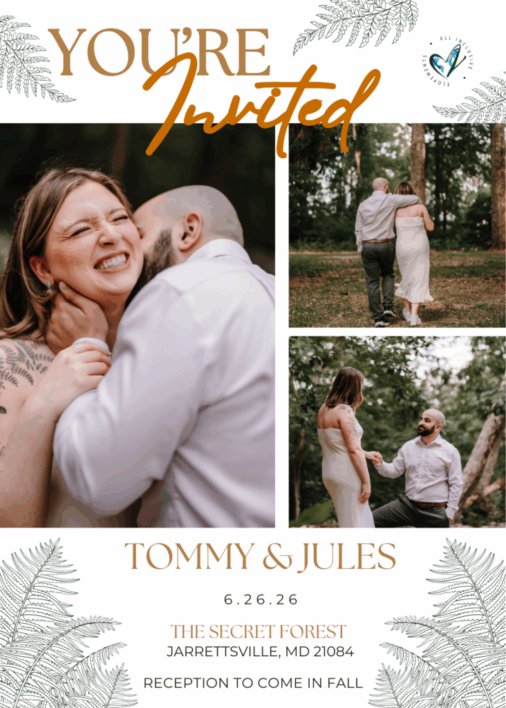 A fun, photo-centered save-the-date for our Private Forest in Maryland. 