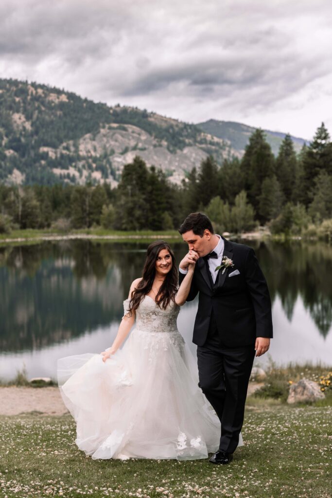 A couple steps away from their elopement experience to share an intimate moment. 