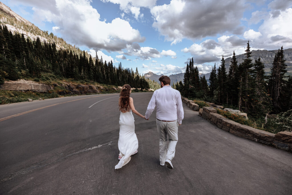 Newlyweds in Glacier National Park on their elopement adventure.