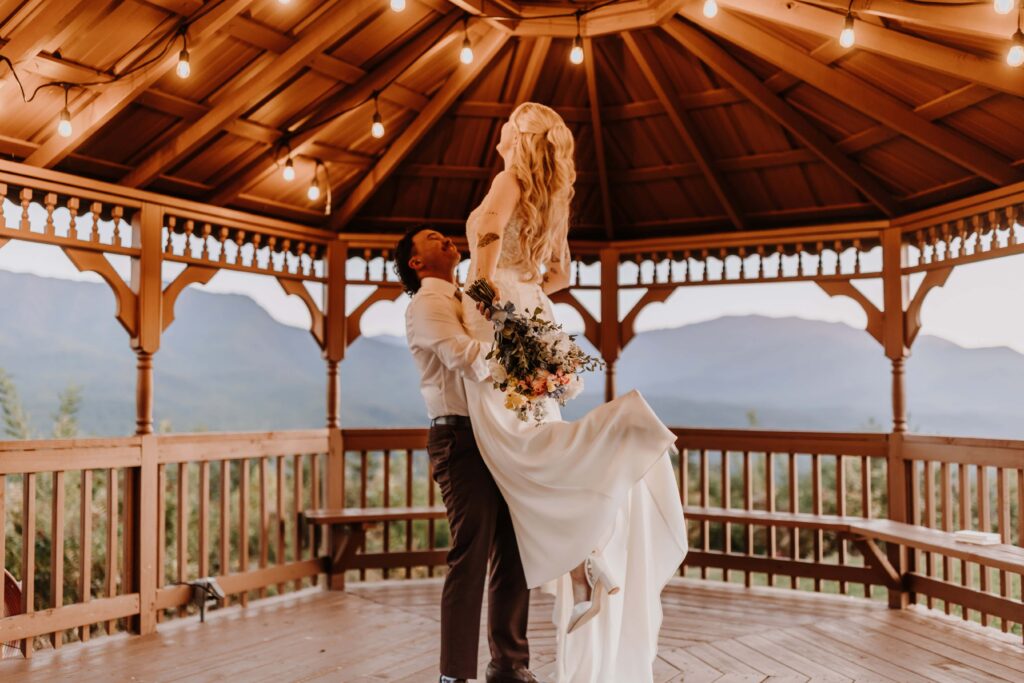 The couple enjoy a beautiful first dance in the gazebo.
