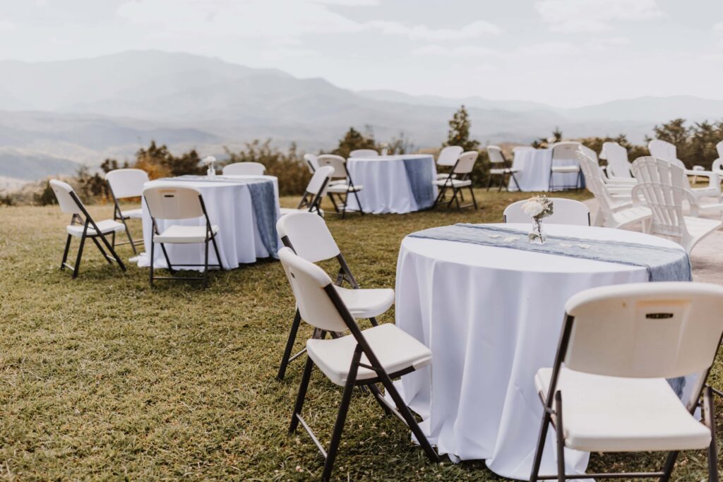 Cocktail Tables set up on the back lawn for a casual cocktail hour.