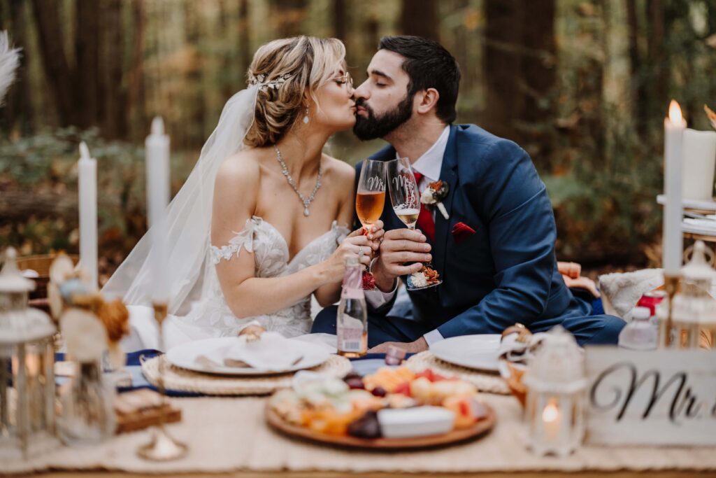 After their forest wedding, this couple breathed a sigh of realief having a day all to themselves.