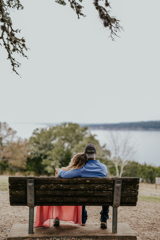 Bride and Groom to be taking a moment to savor the view from a Texas overlook during their engagement photos.