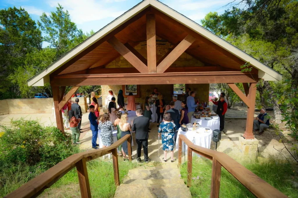 A view of a reception at the Waterfall Terrace pavilion. 