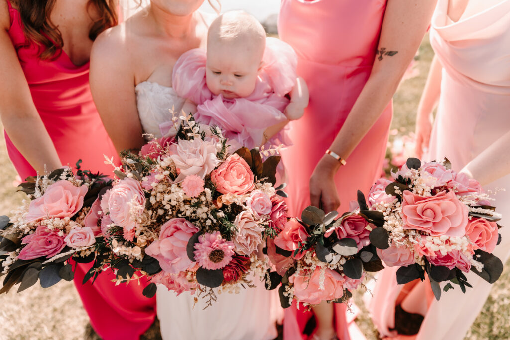 Lush pink Sola Wood floral bouquets by EZ Elopements and Picked MD.